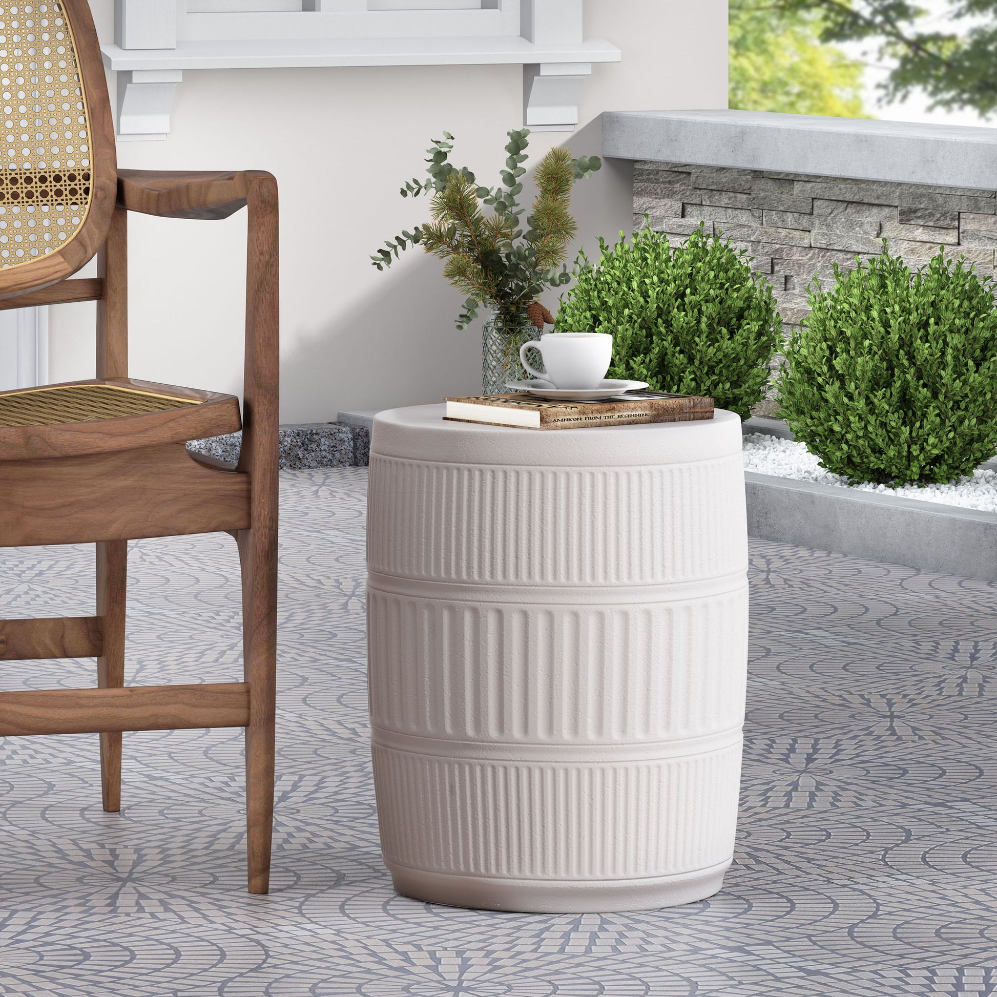 Outdoor Patio End Table - Antique White Noble House