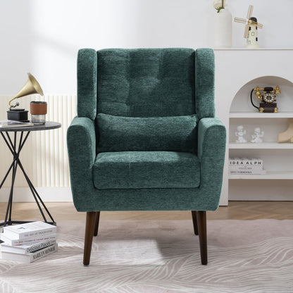 Modern Accent Chair, Arm Chairs For Living Room, Upholstered Mordern Armchair, Comfy Soft Padded Lounge Chair In Small Space, Bedroom, With Pillow, Solid Wood Leg
