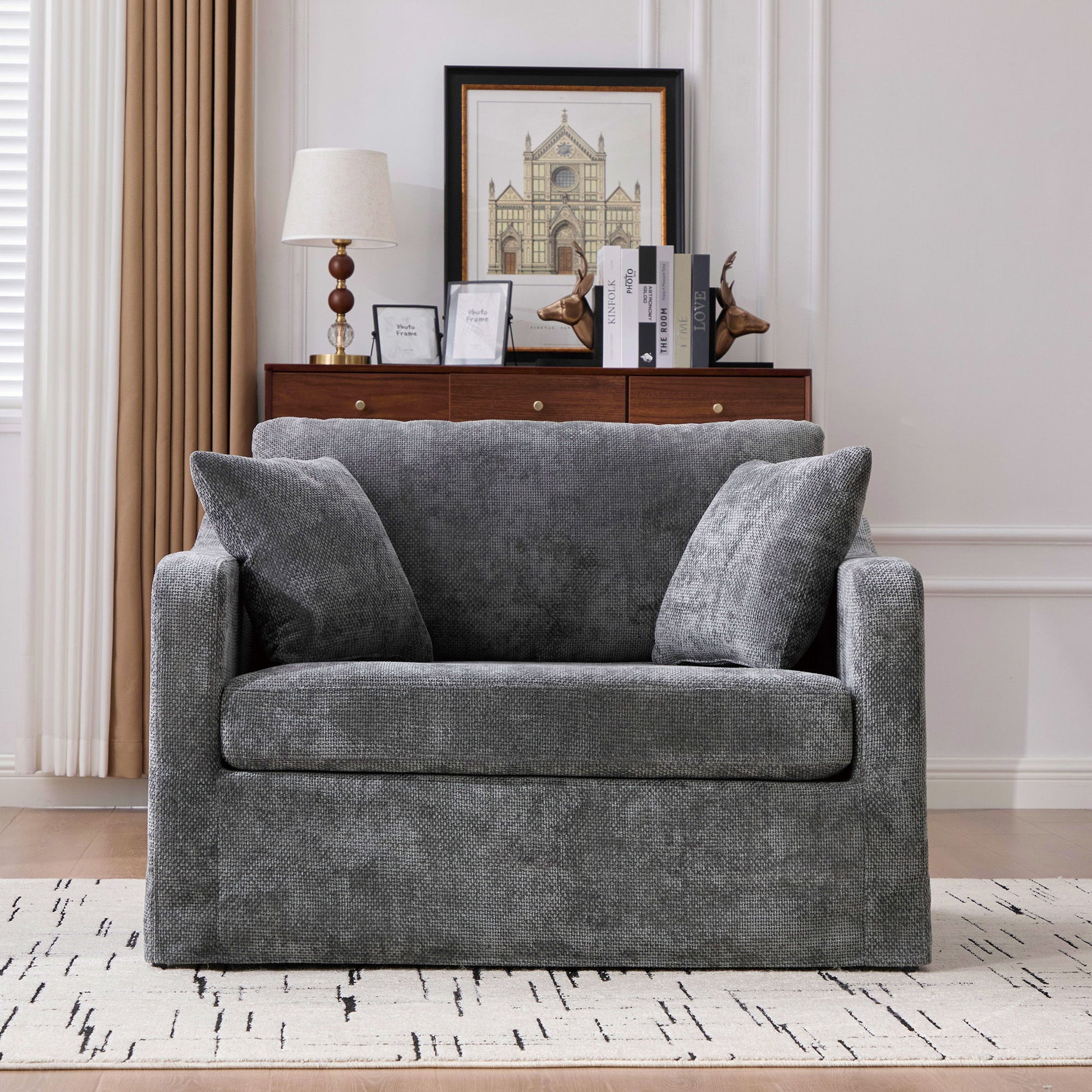 Farmhouse Accent Chair With 2 Bolster Pillows Home Essentials