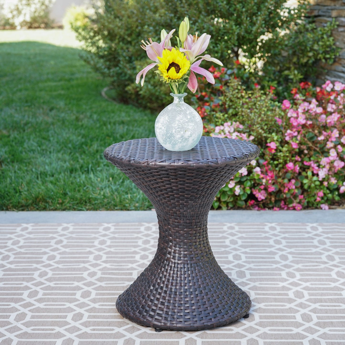 Highest Quality Wicker Hourglass Shaped Side Table - Brown Multi Noble House