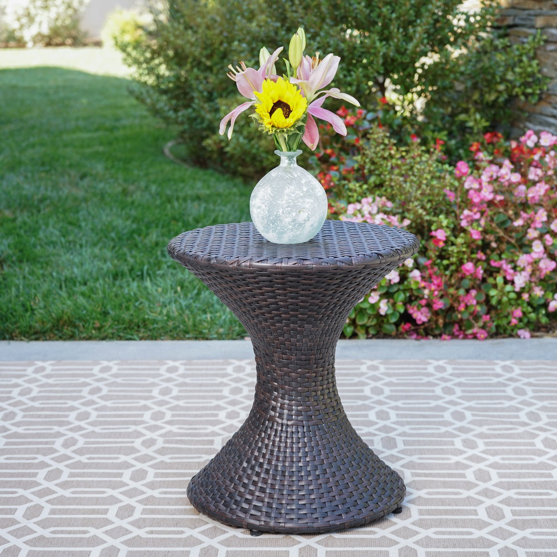 Highest Quality Wicker Hourglass Shaped Side Table - Brown Multi Noble House