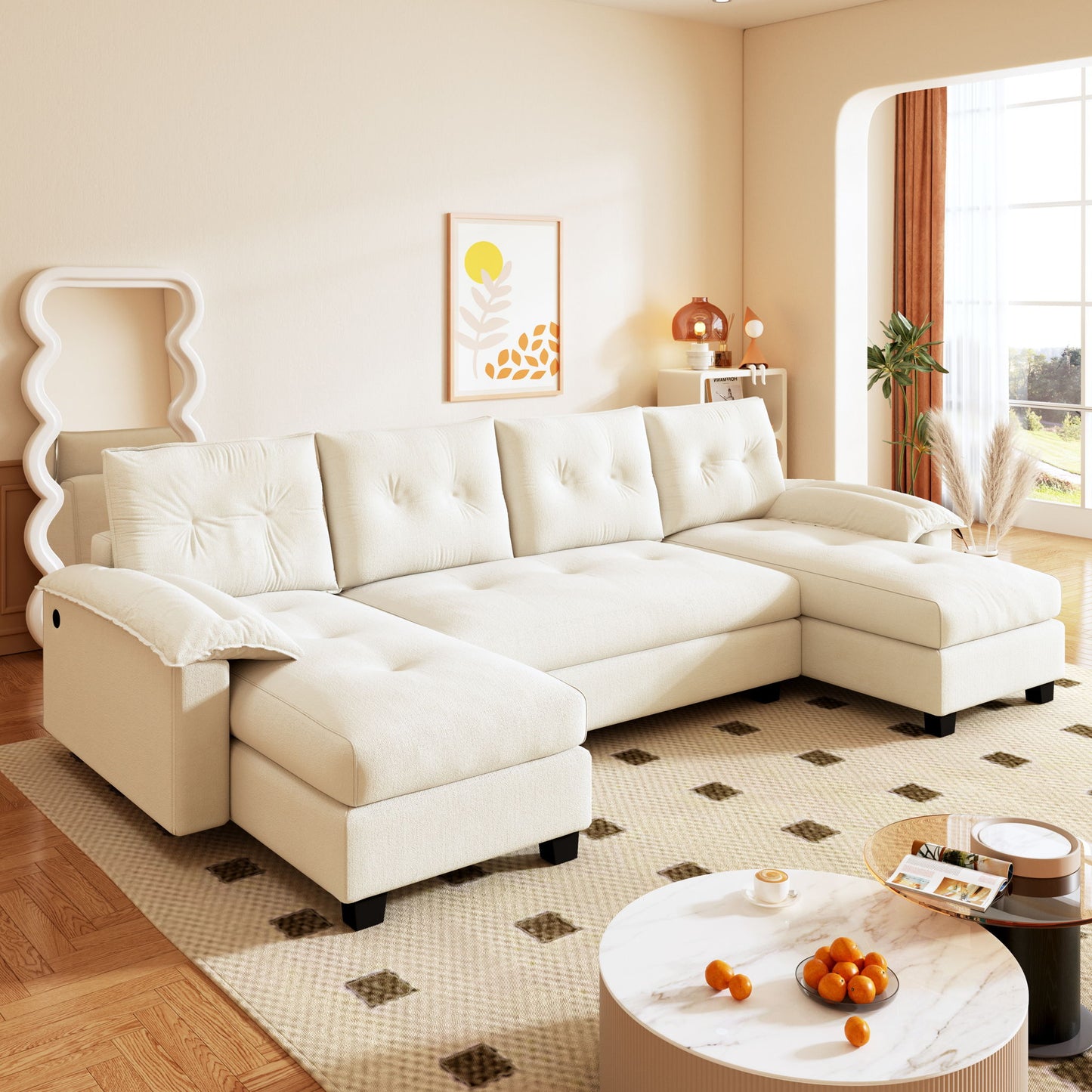 U-Shaped Sleeper Sofa With Pull Out Bed Home Essentials