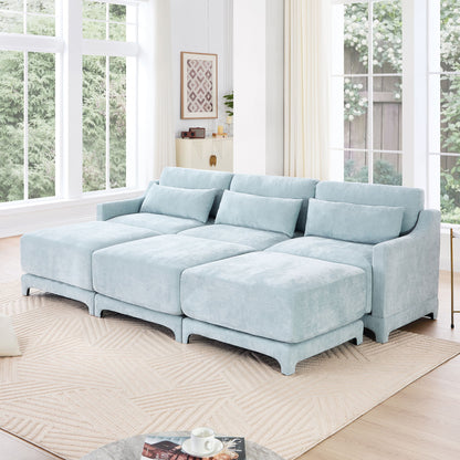 Stylish Sofa With Ottoman And Lumbar Pillows, Ergonomic Design Home Essentials