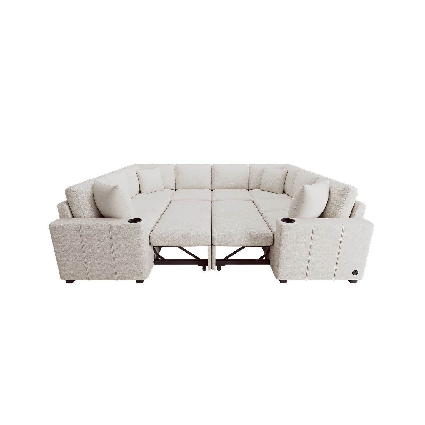 Modern U-Shaped Sectional Sofa Convertible Pull-Out Sofa Bed With USB Ports And Cup Holders Hearth and Haven