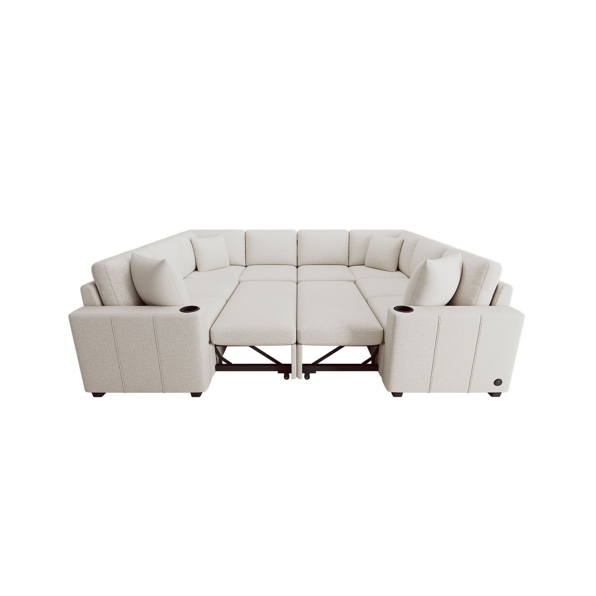 Modern U-Shaped Sectional Sofa Convertible Pull-Out Sofa Bed With USB Ports And Cup Holders Hearth and Haven