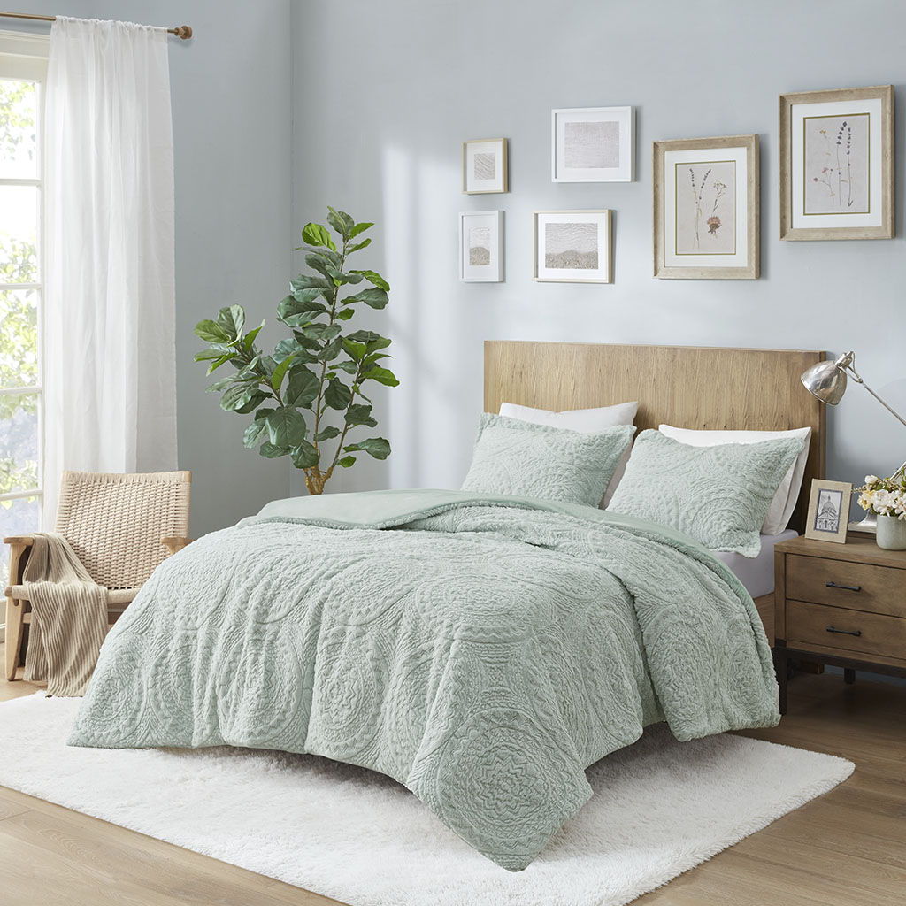 Arya - King Embroidered Medallion Ultra Comforter Mini Set - Aqua Madison Park