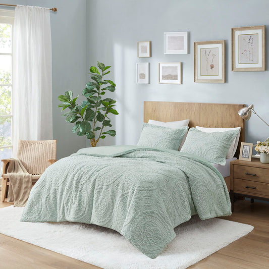 Arya - King Embroidered Medallion Ultra Comforter Mini Set - Aqua Madison Park