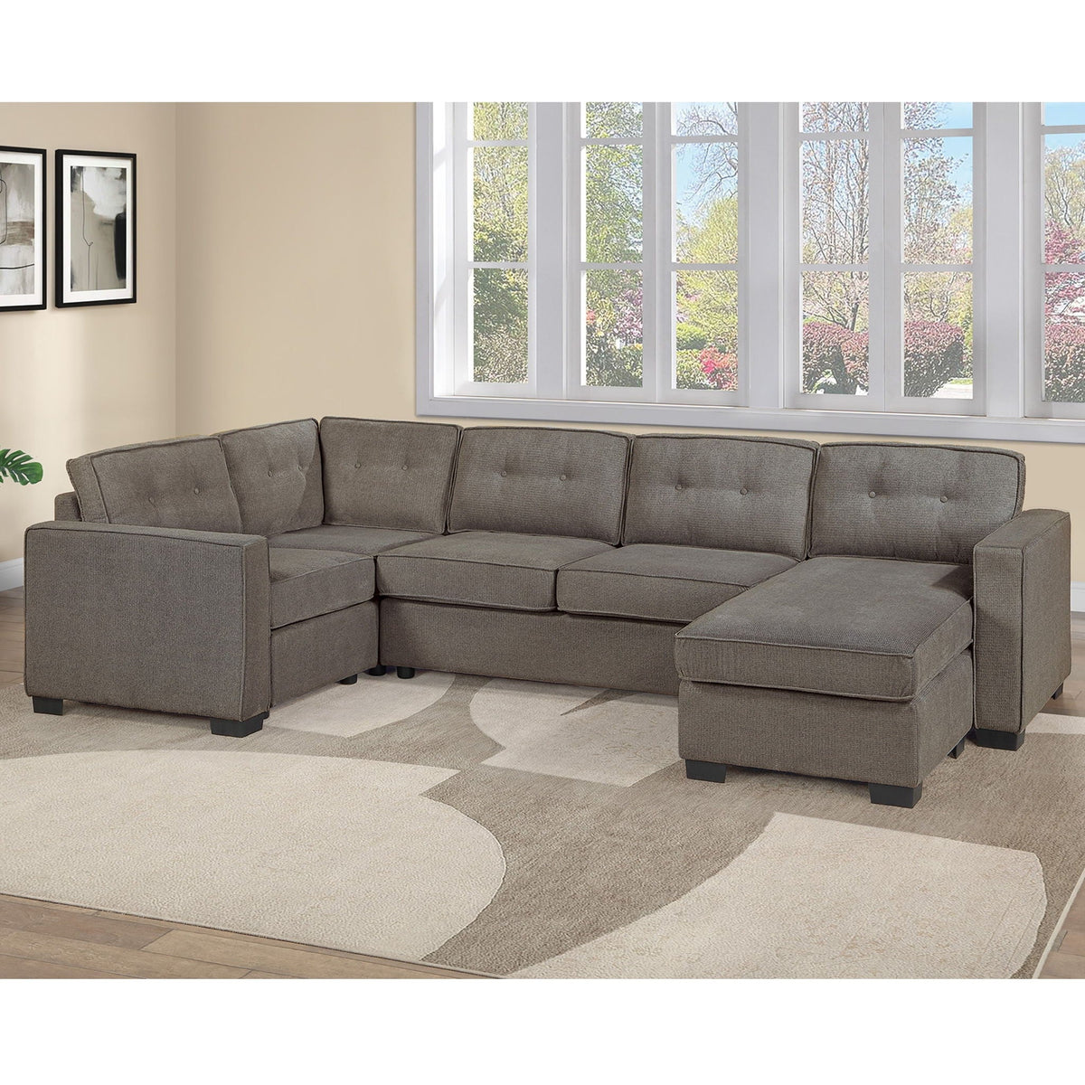 U - Sectional Sofa Upholstered LAF / RAF Chaise With Armless Loveseat And Chairs - Light Brown Home Essentials