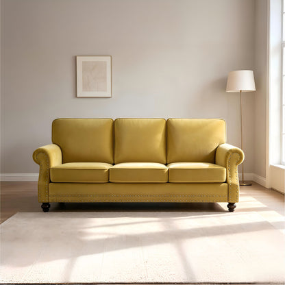 3 Seater Sofa With Nailhead Trim And Turned Legs For Living Room US Pride