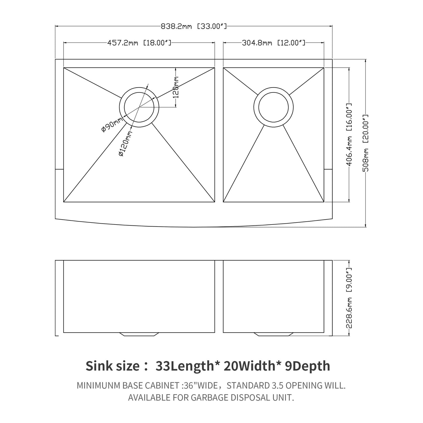 Farmhouse Sink With Double Bowl, 60 / 40 Daily Nest