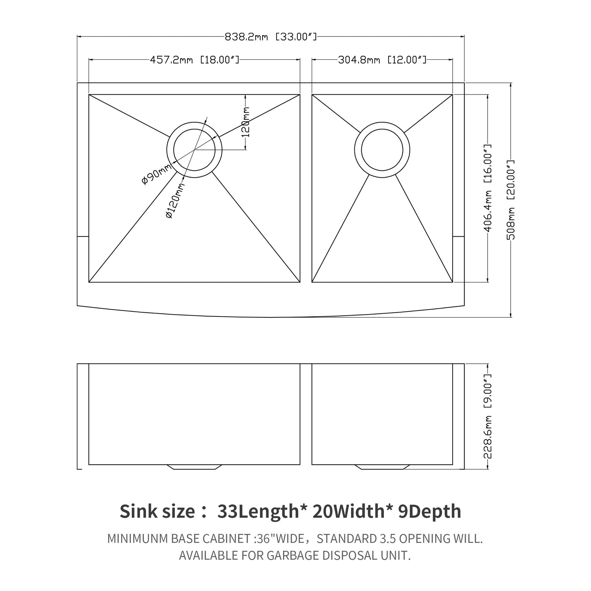 Farmhouse Sink With Double Bowl, 60 / 40 Daily Nest