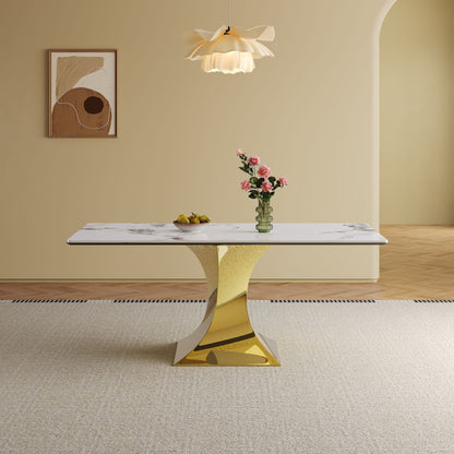 Modern Rectangular Dining Table For 6 - 8, Plated Hourglass Base Home Essentials