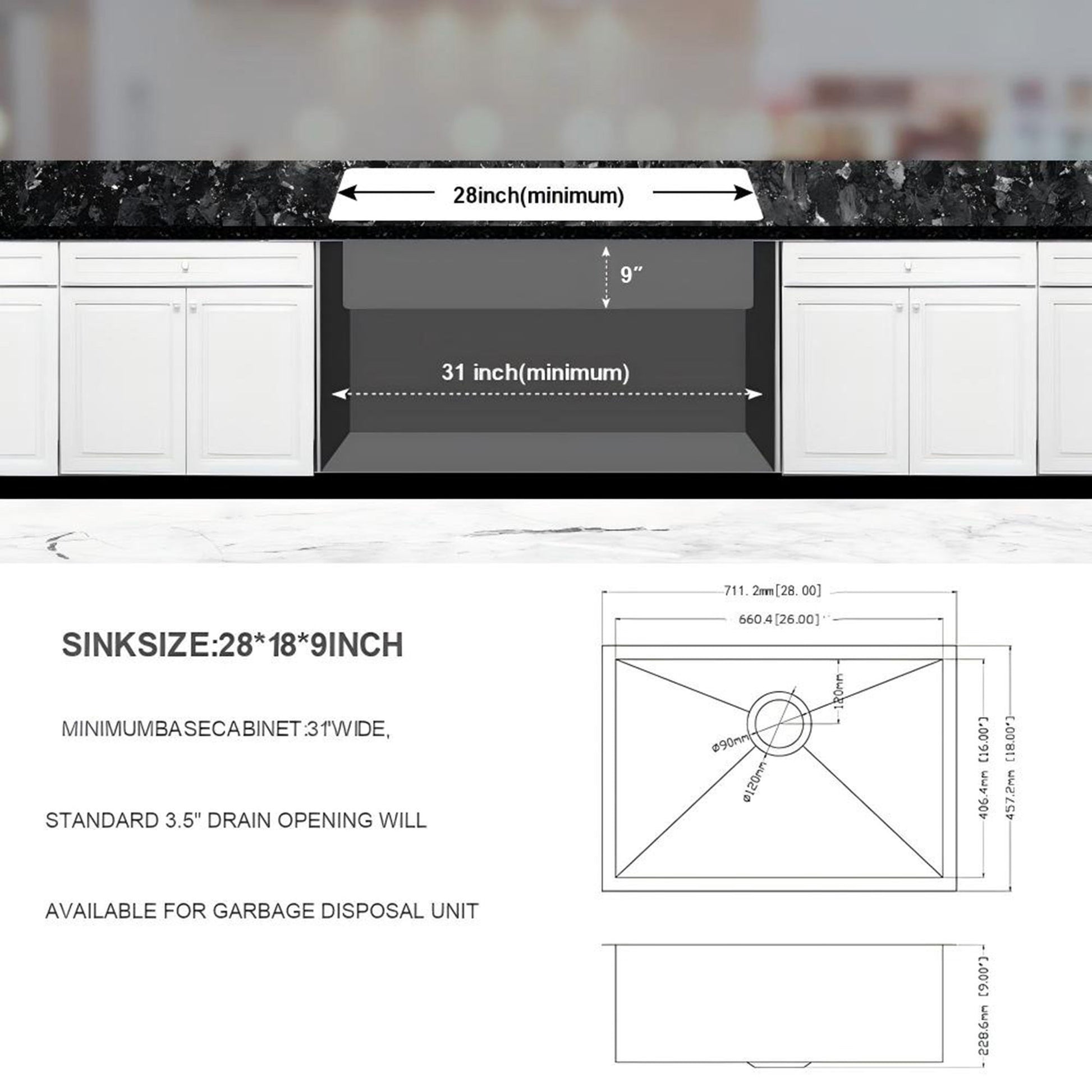 Undermount Stainless Steel Kitchen Sink, Deep Single Bowl Basin Daily Nest