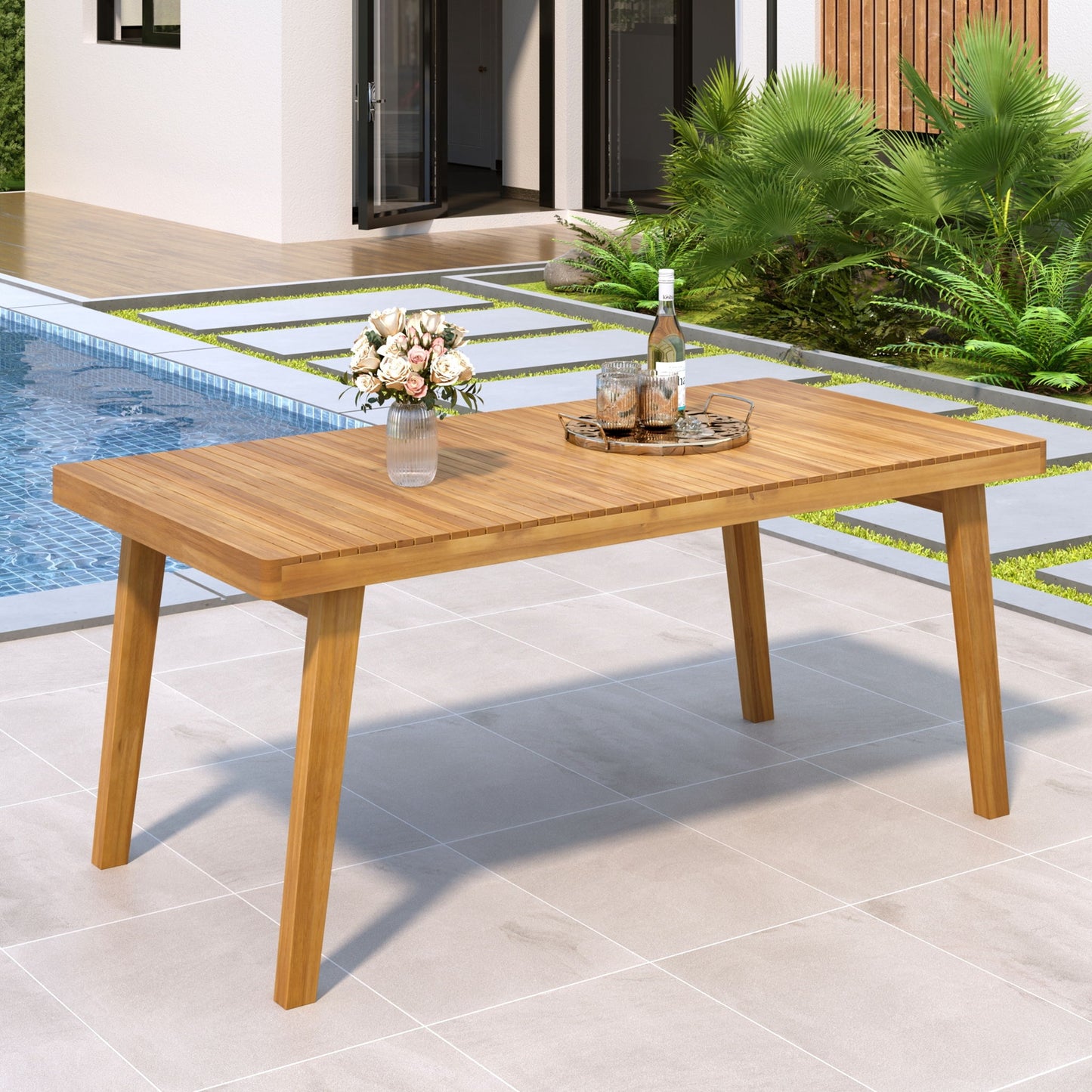 Outdoor Dining Table With Slatted Top, Ideal For Patio Noble House