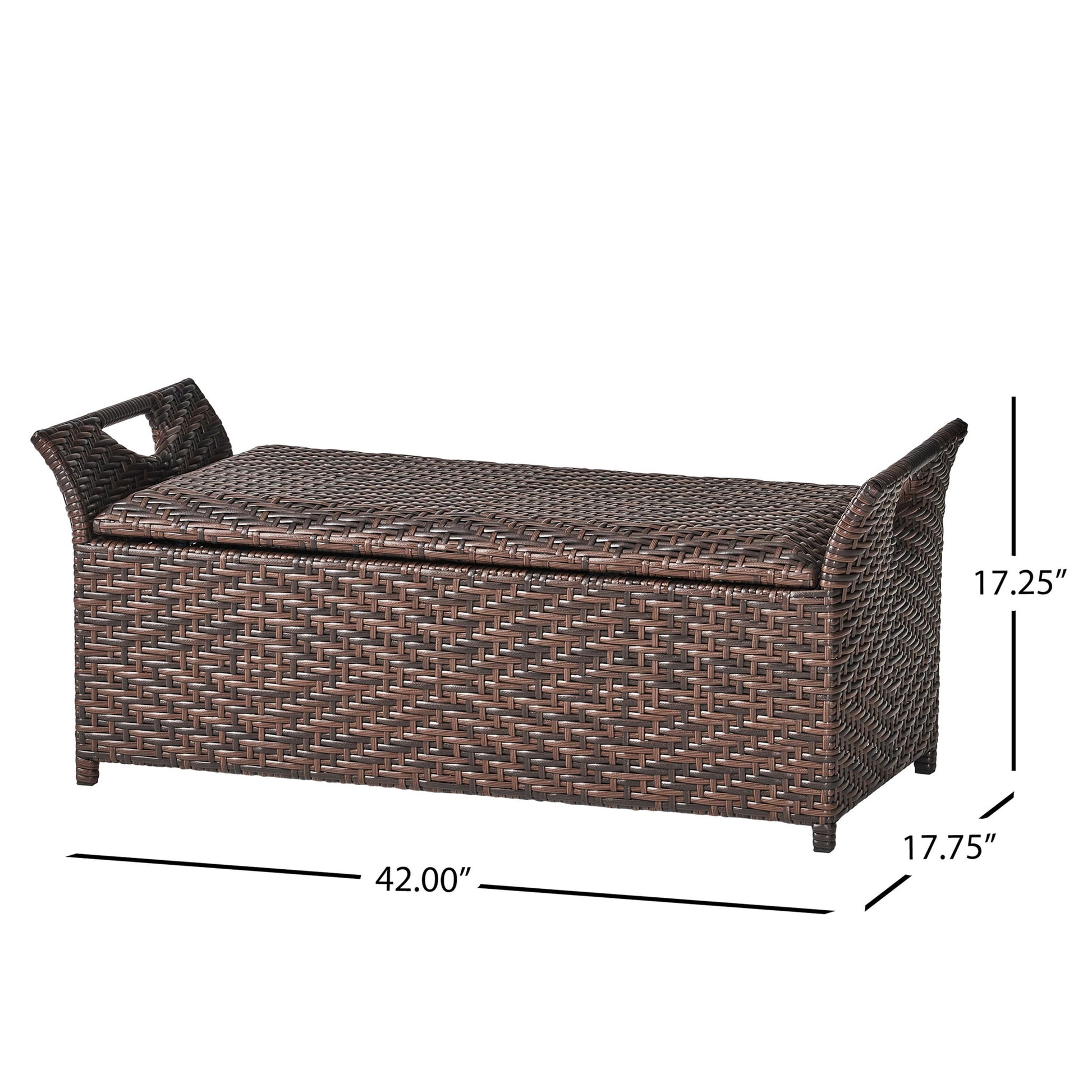 Outdoor Rattan Bench With Flair Arm And Storage - Brown Noble House