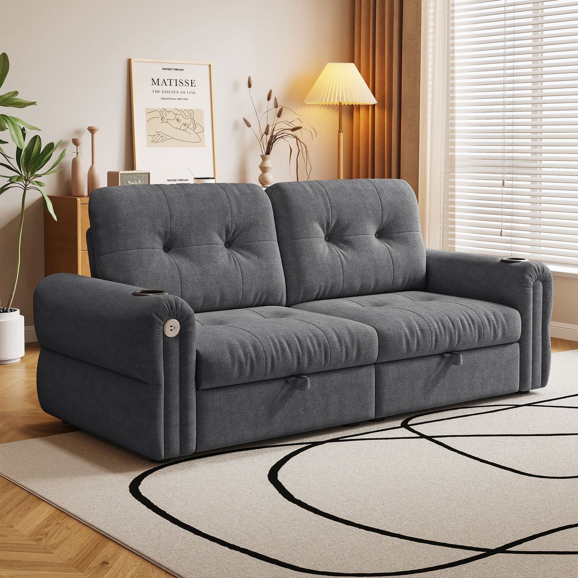 2 In 1 Convertible Sofa Bed For Living Room - Dark Gray - Fabric Home Essentials