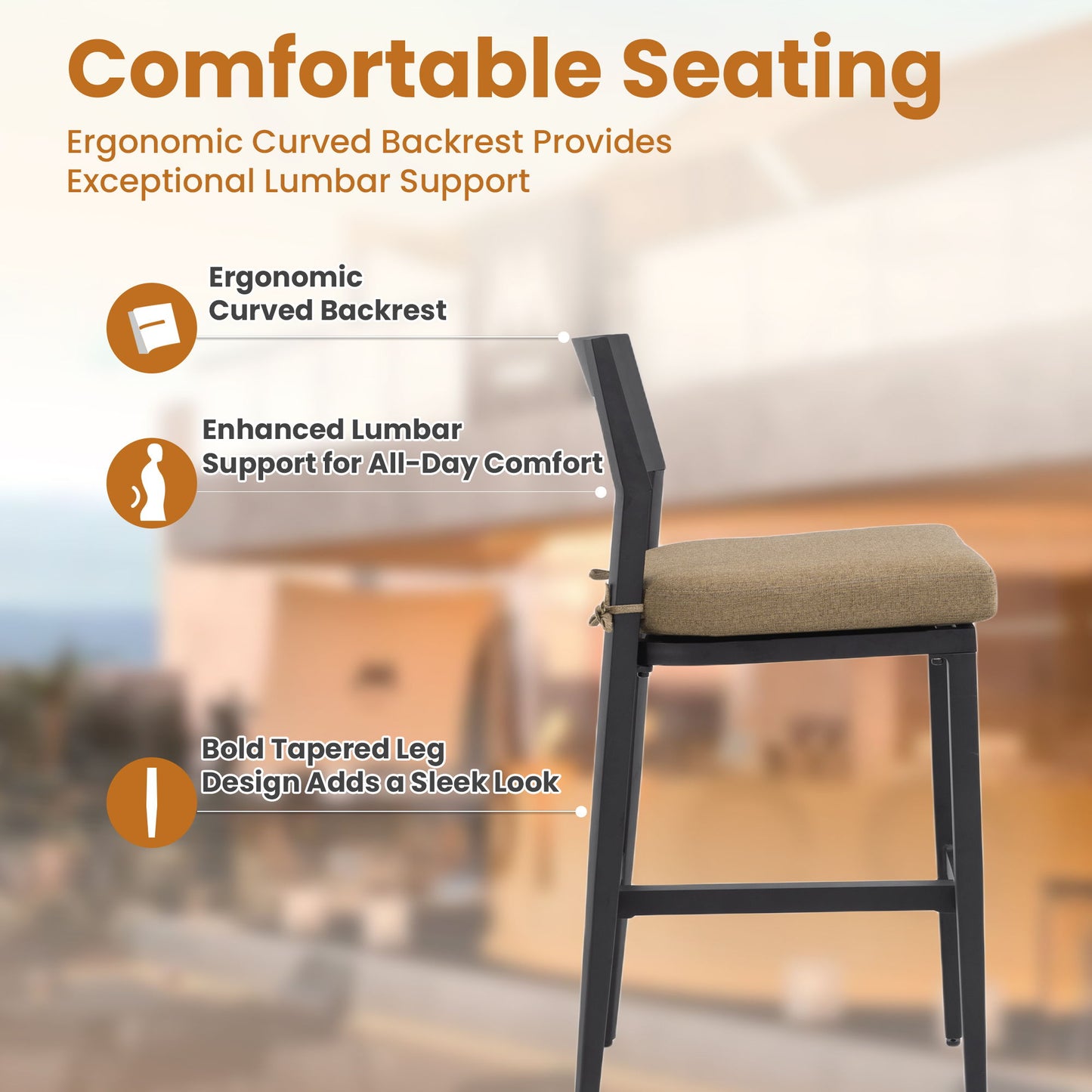 Modern Outdoor Bar Stools With Backrest And Footrest (Set of 2) Life Outside