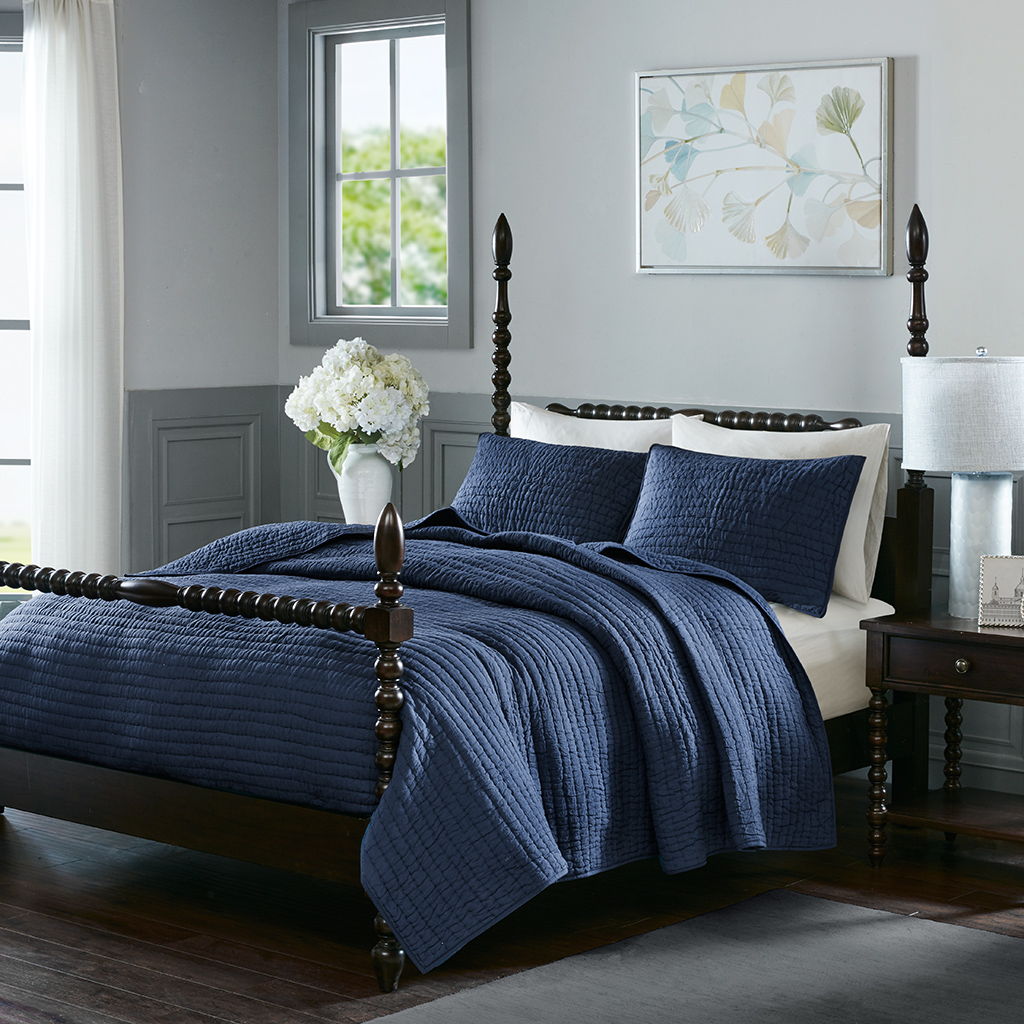 Serene - King Hand Quilted Coverlet Set - Blue Madison Park Signature