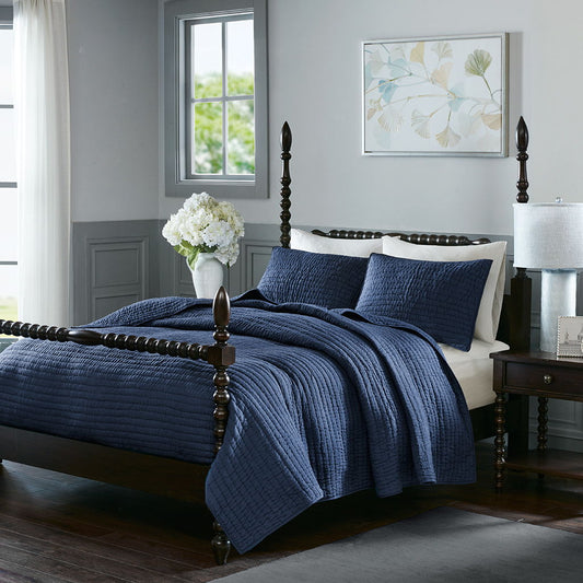 Serene - King Hand Quilted Coverlet Set - Blue Madison Park Signature