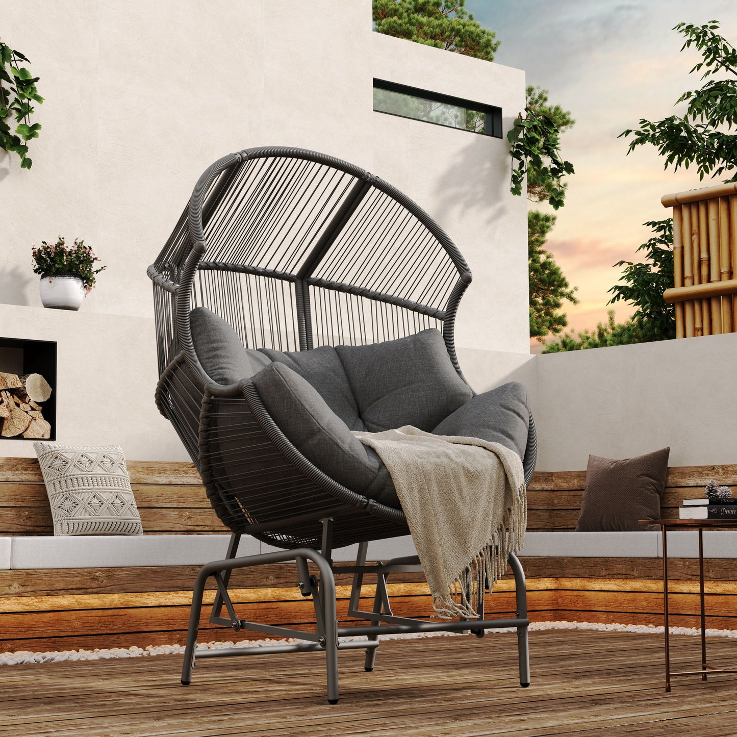 Palos - Outdoor Wicker Glider Chair Noble House