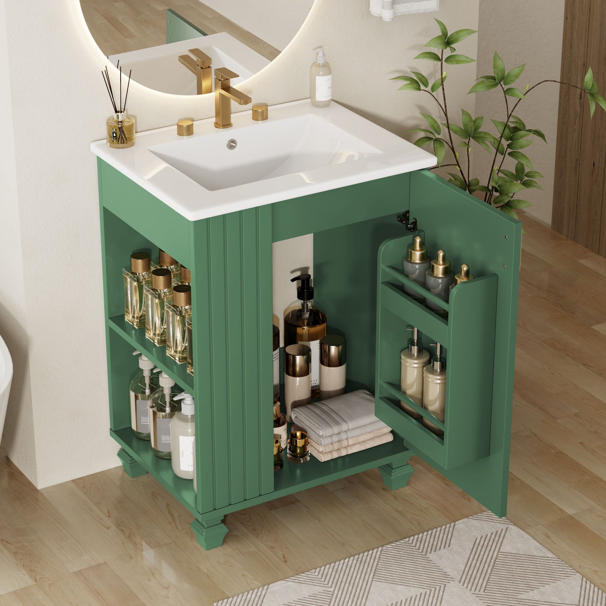 Classic Retro Bathroom Vanity With Sink, Door Shelf, Side Open Storage Frame Noble House
