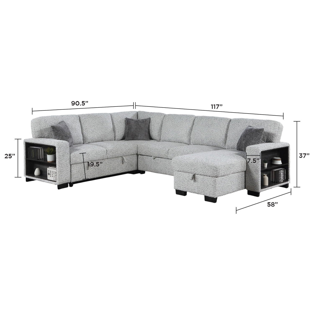Giza - Modular Sectional Sofa With Sleeper, Storage, USB Charging - Gray Matrix Furniture Group