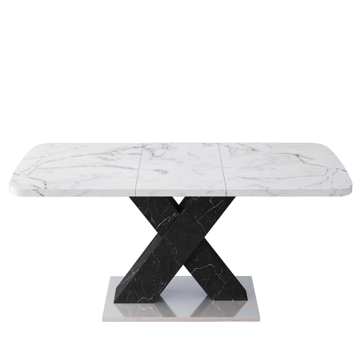 Rectangle Dining Table With Stretchable Top, X Shape Mdf Legs With Steel Base - White / Black Home Essentials