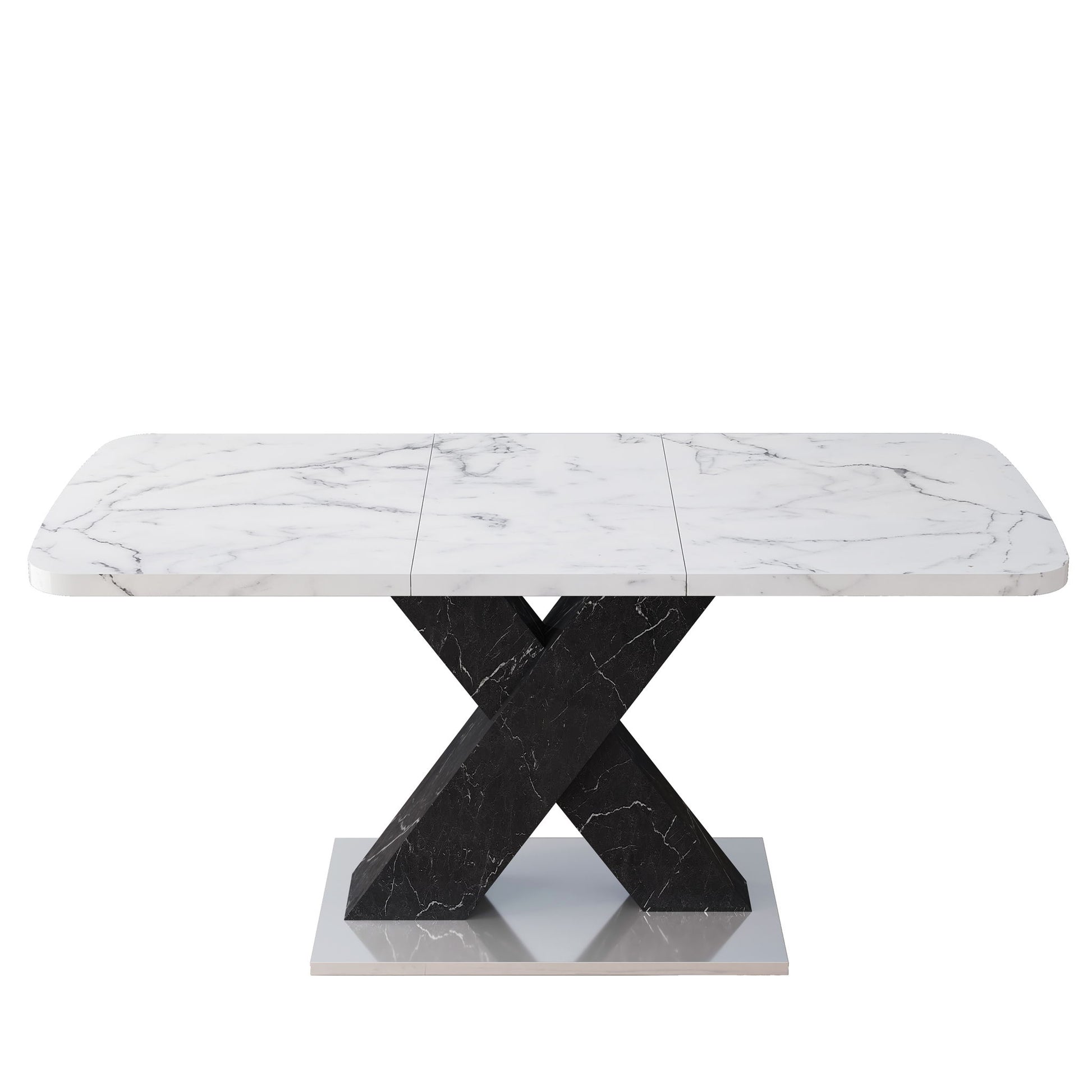 Rectangle Dining Table With Stretchable Top, X Shape Mdf Legs With Steel Base - White / Black Home Essentials