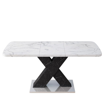 Rectangle Dining Table With Stretchable Top, X Shape Mdf Legs With Steel Base - White / Black Home Essentials
