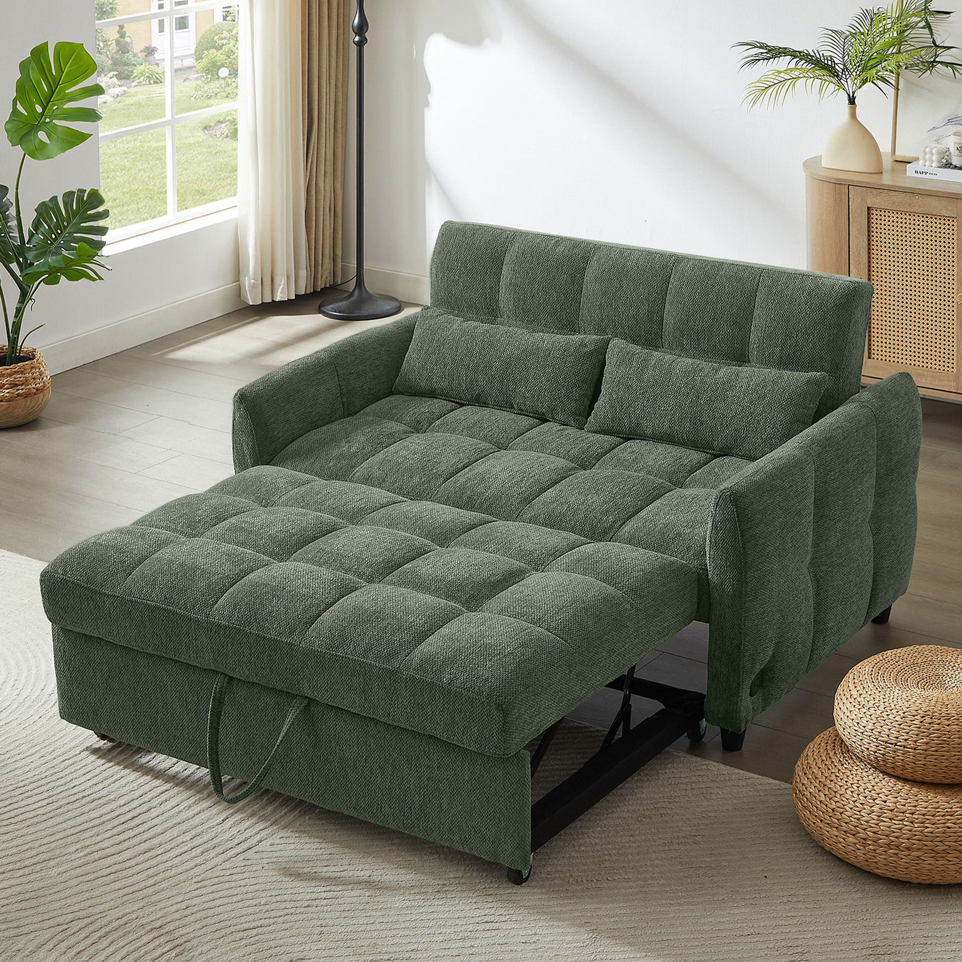 Loveseat Sofa Pull-Out Bed With Adjustable Backrest, 3 USB Ports And 2 Lumbar Pillows For Living Room Hearth and Haven