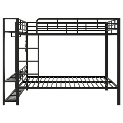 Bunk Bed With Storage Mesh Shelves, Clothes Hooks, LED Light Hearth and Haven