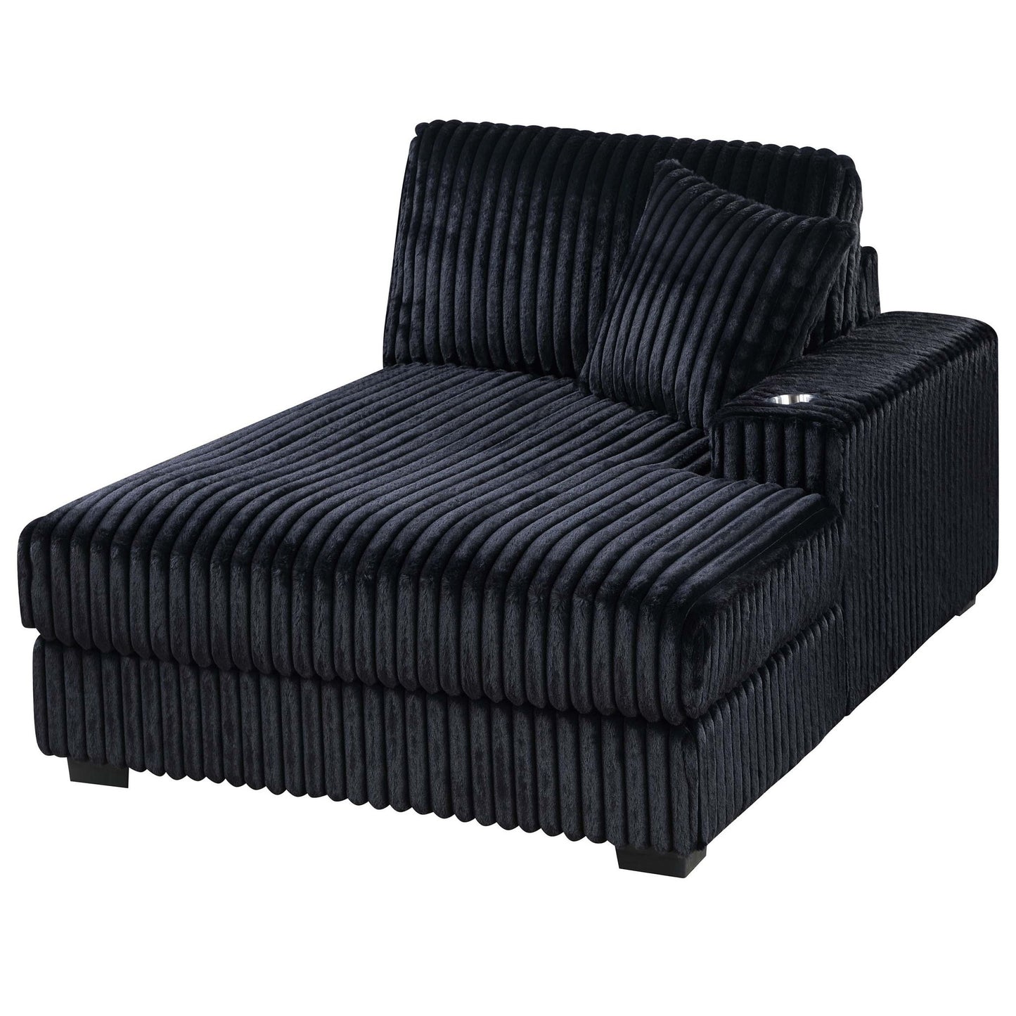 1 Piece Right Arm Facing Chaise With Cup Holder Only Modular Piece Texture Upholstered Living Room Furniture - Black Home Essentials