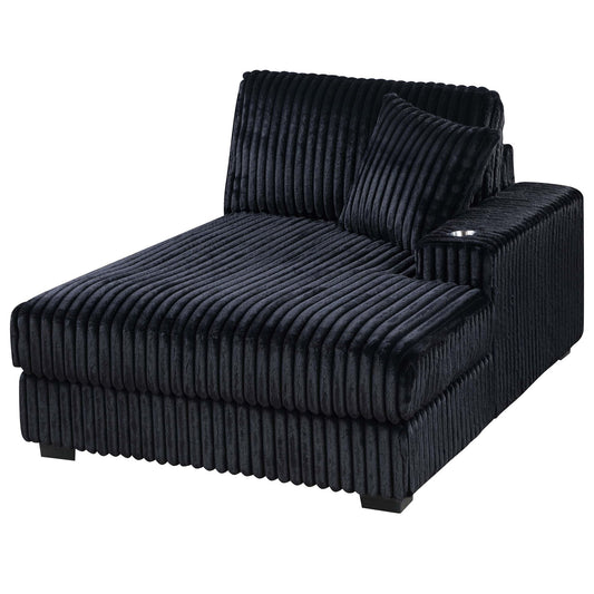 1 Piece Right Arm Facing Chaise With Cup Holder Only Modular Piece Texture Upholstered Living Room Furniture - Black Home Essentials