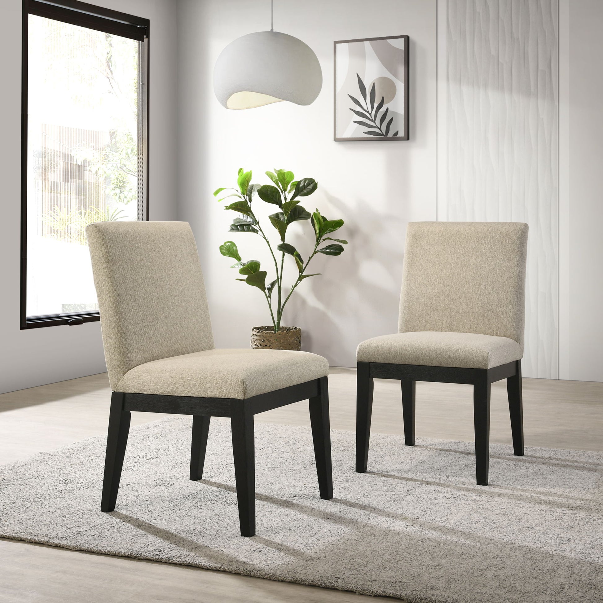 Roundhill Furniture - Rocco Contemporary Solid Wood Dining Chairs (Set of 2) - Beige Home Essentials