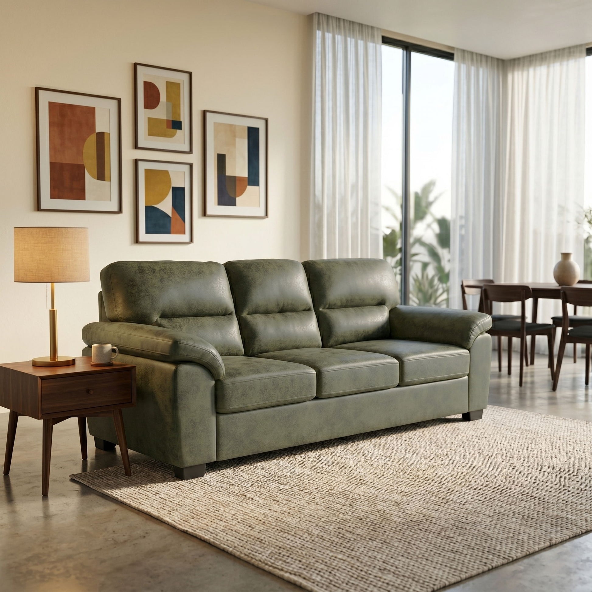 3 Seater Sofa With Padded Armrests And Triangular Leg Home Essentials