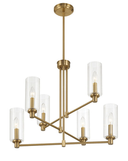 Timeless - 6 Lights Chandelier With Clear Ribbed Satin - Antique Brass / Clear / Gold Ashcroft Furniture