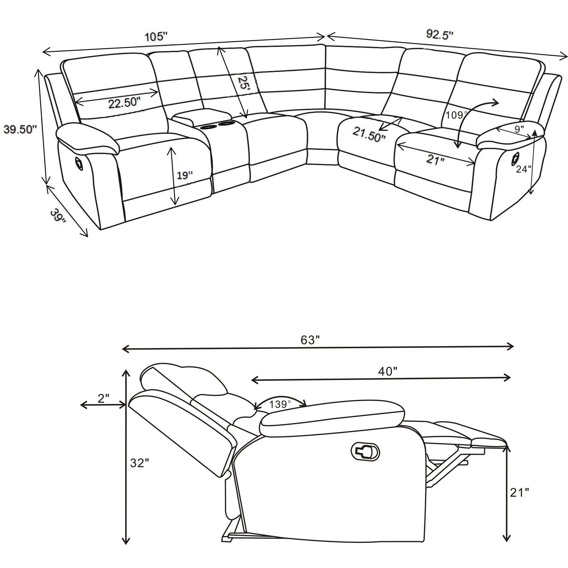 Aaron - 3 Piece Upholstered Sectional - Smoke Furniture Max