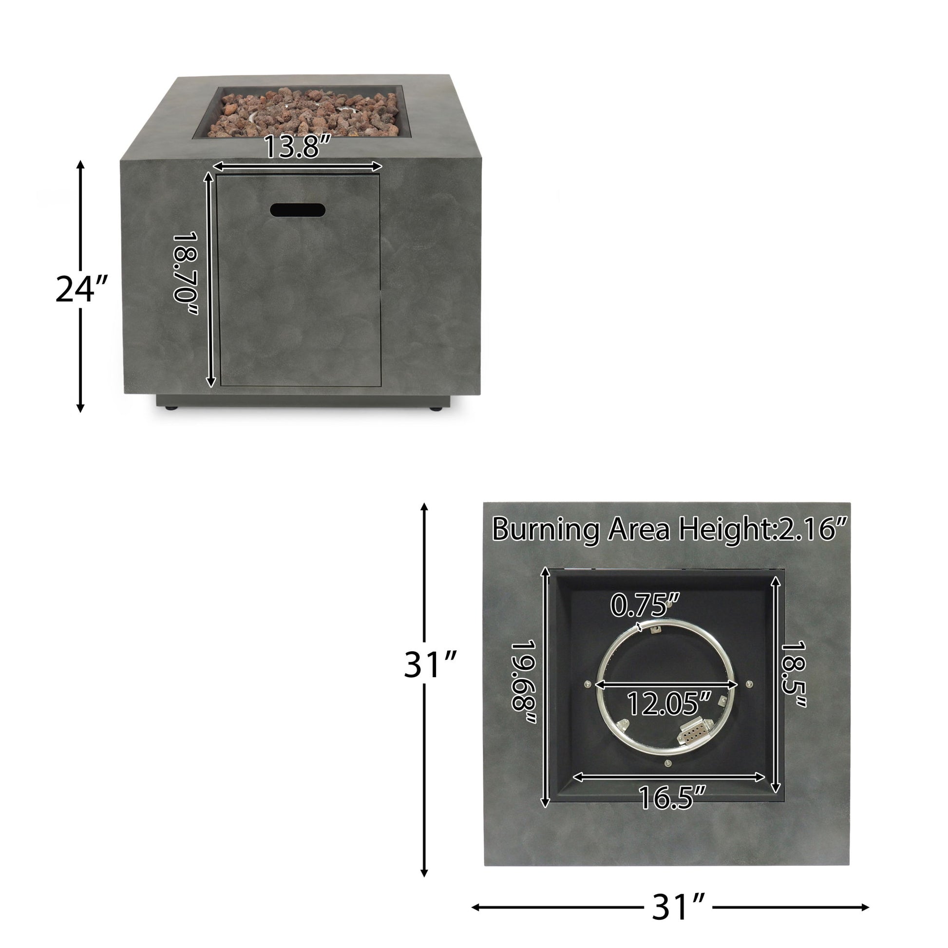 Outdoor Patio Gas Burning Fire Pit Table 50,000 Btu, Square Noble House