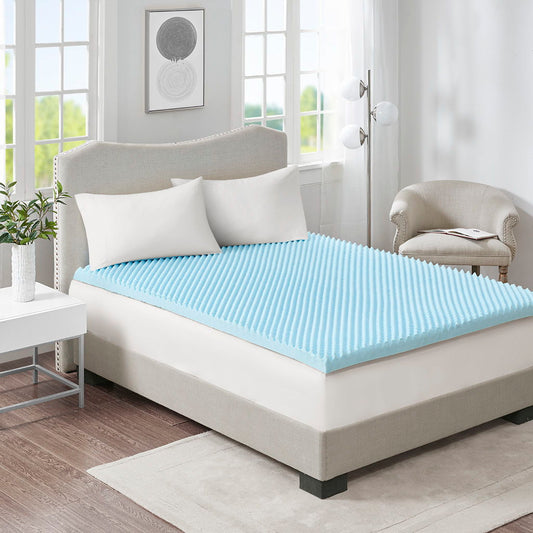 Gel Memory Foam Hypoallergenic Cooling Mattress Topper - Blue