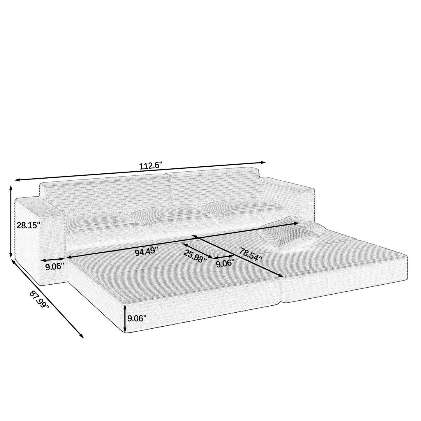 Modern Minimalist L Shape Modular Sectional Sofa, Couch Home Essentials