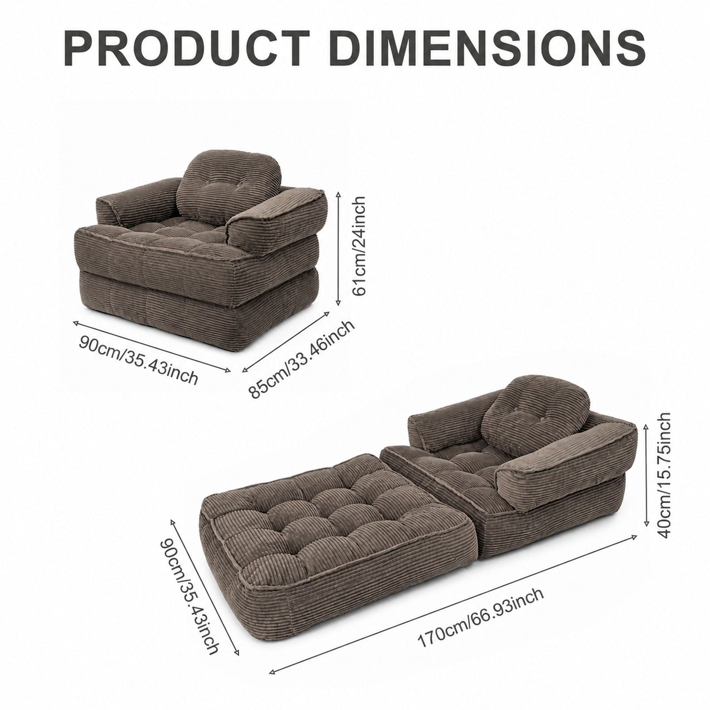 Convertible 2 In 1 Armrest Sofa For Bedroom Home Essentials