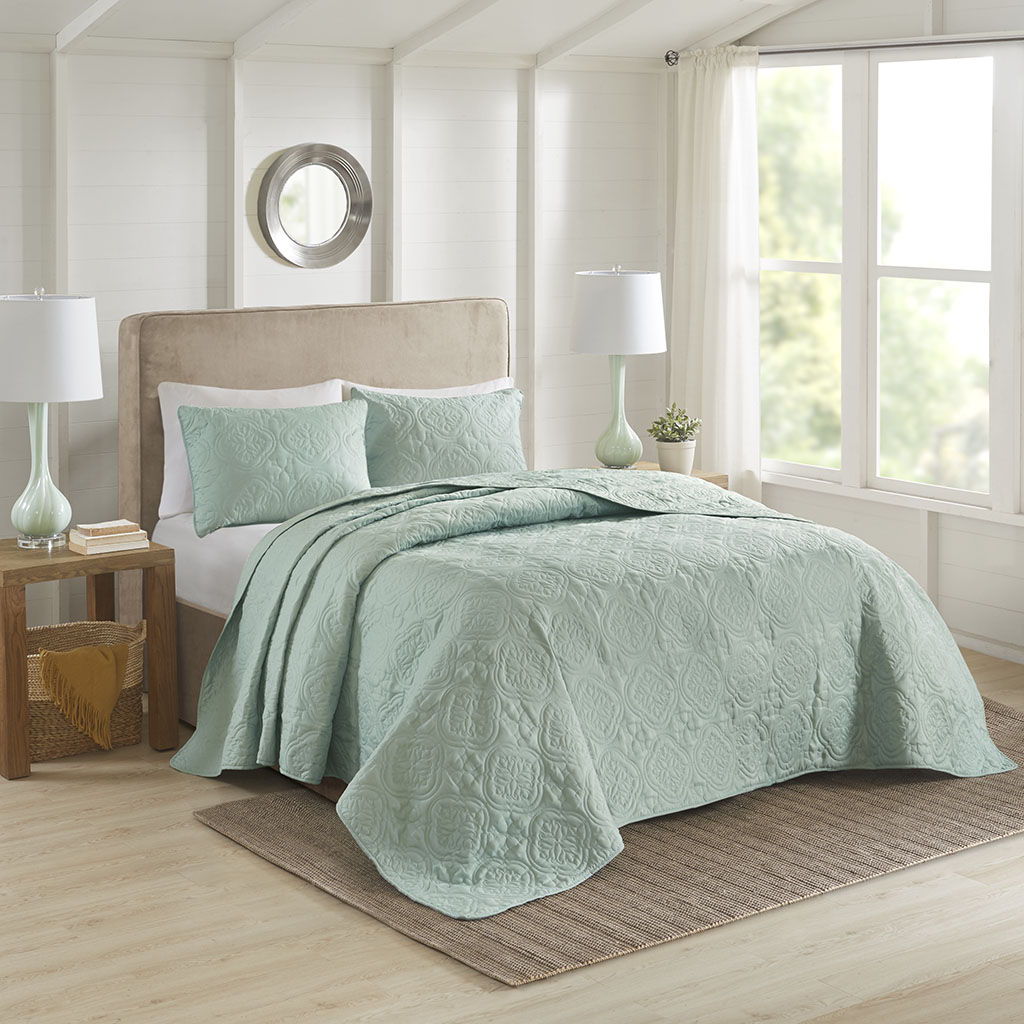 Oakley - King 3 Piece Reversible Bedspread Set - Seafoam