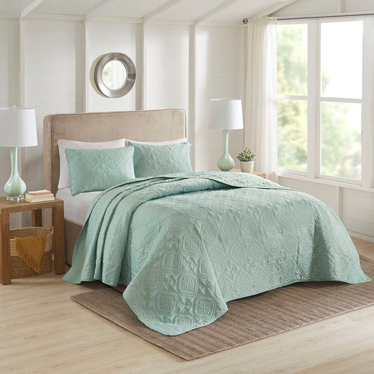 Oakley - King 3 Piece Reversible Bedspread Set - Seafoam