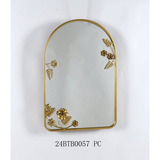 Adaline - Arched Metal Floral Wall Mirror - Gold