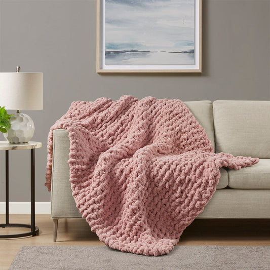 Chunky Knit Throw - Blush Madison Park