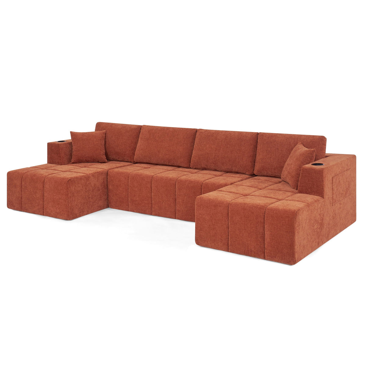 U - Shaped Sectional Sofa, Cup Holders & Side Pockets For Living Room Home Essentials