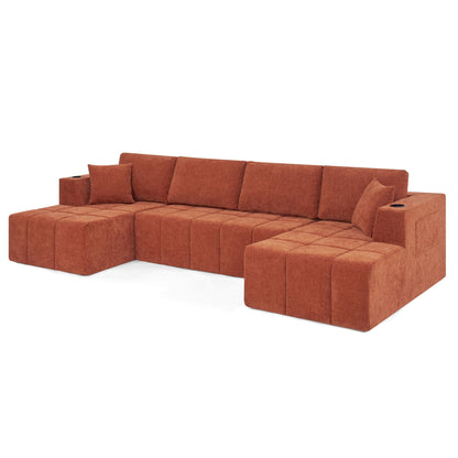U - Shaped Sectional Sofa, Cup Holders & Side Pockets For Living Room Home Essentials