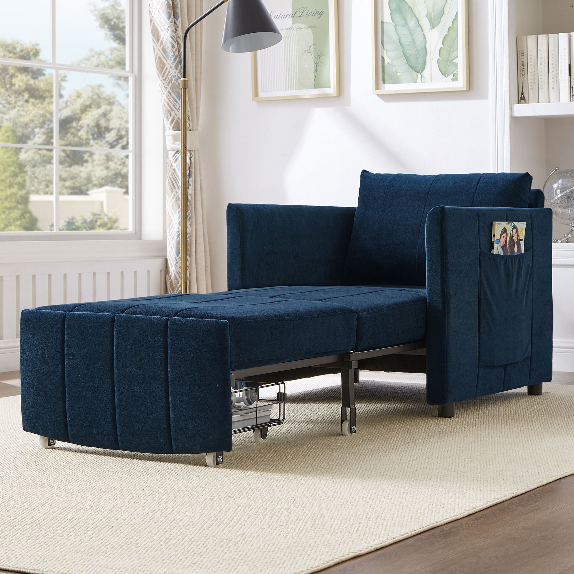 Upholstered Convertible Sleeper Sofa With 5 Position Backrest, Side Pockets, Storage Hearth and Haven