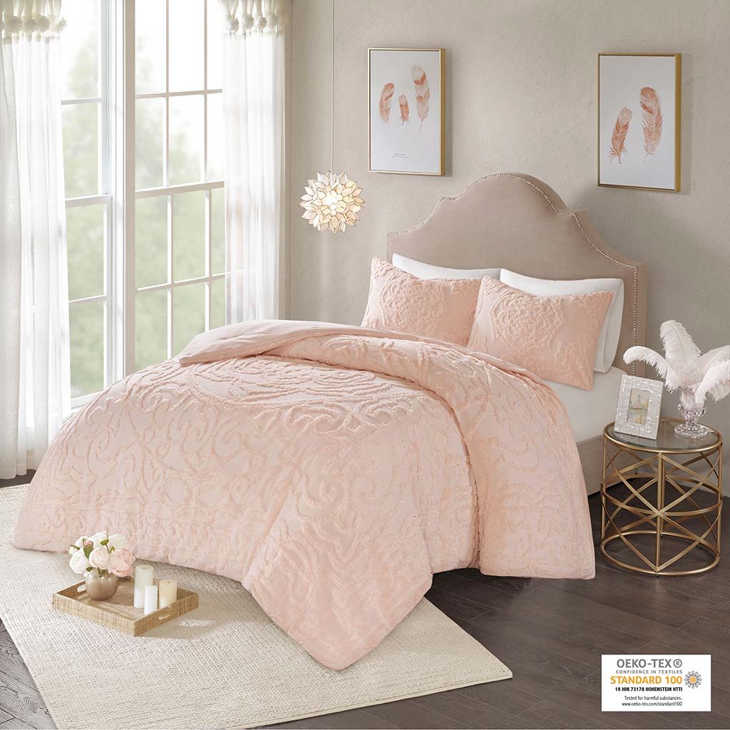 Laetitia - 3-Piece Tufted Medallion Comforter Set - Blush