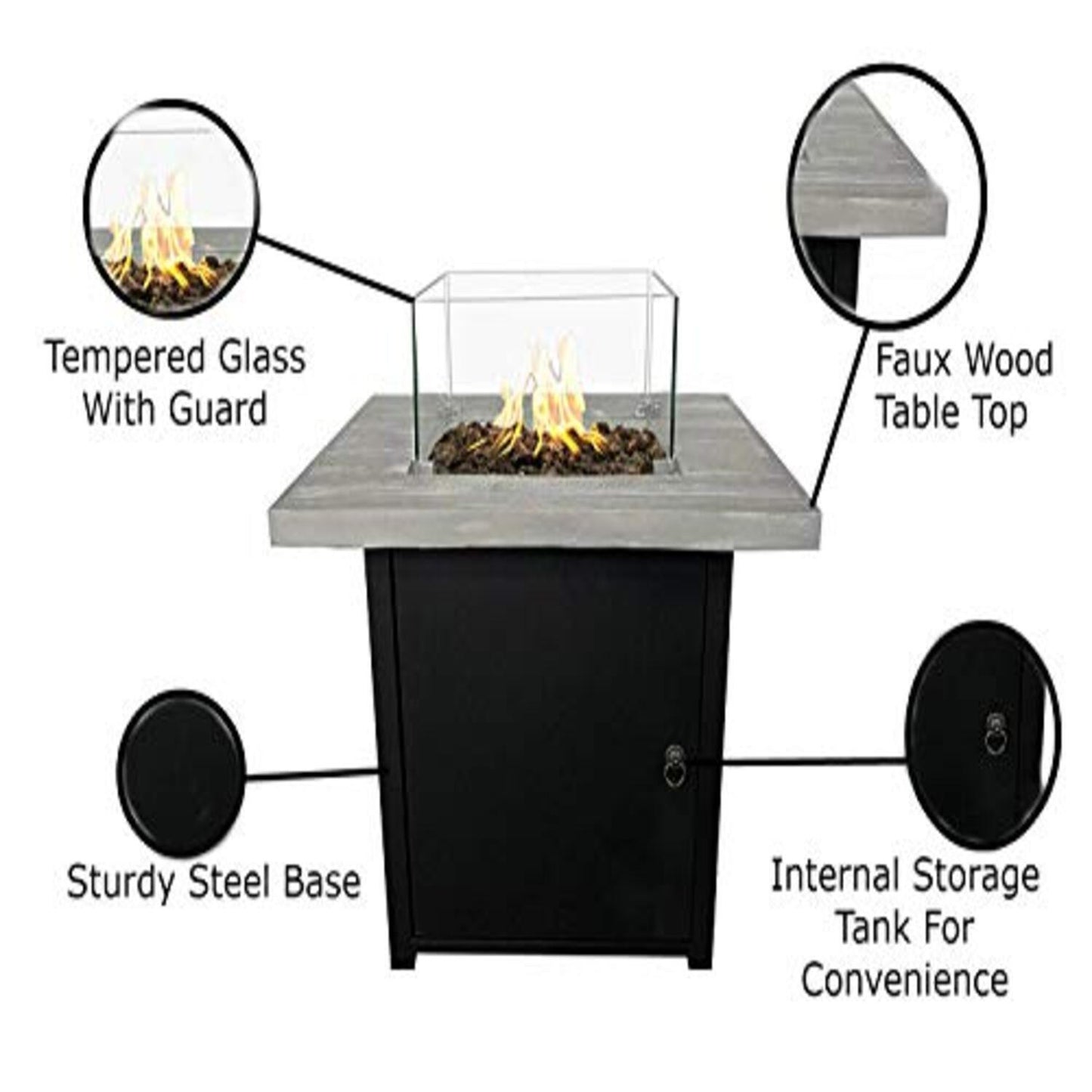 Reinforced - Propane Fire Pit Table - Black / Gray LSI Patio Furniture